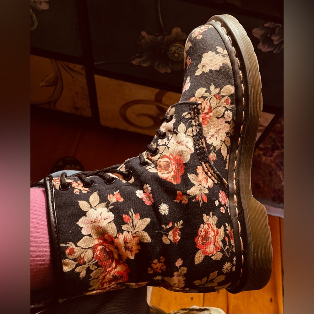 Dr. Martens Black Floral Airwair Combat Boots - Picture 8 of 11